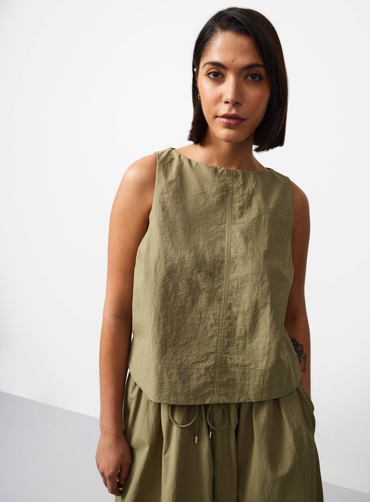 Light Khaki Technical Seam Detail Co-ord Shell Top 20 - Image 1